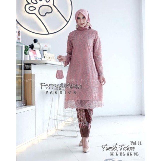 PRODUK ORIGINAL SETELAN KEBAYA TUNIK BRUKAT TULLE/DRESS KONDANGAN/TUNIK JUMBO