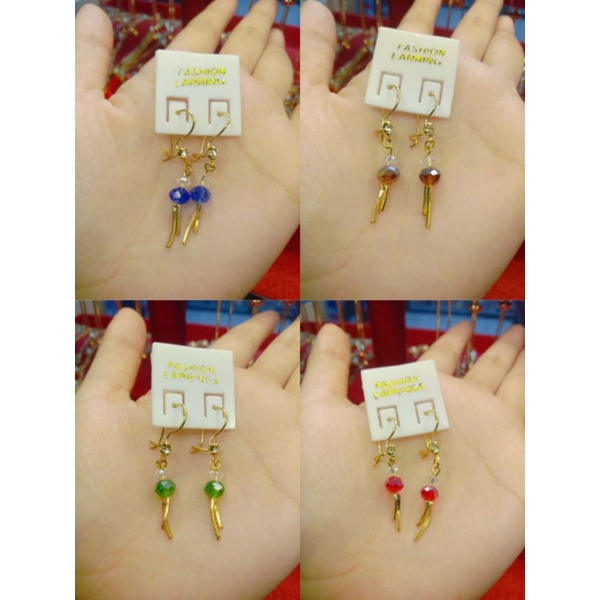 Anting Gantung Wanita Kristal Lapis Emas