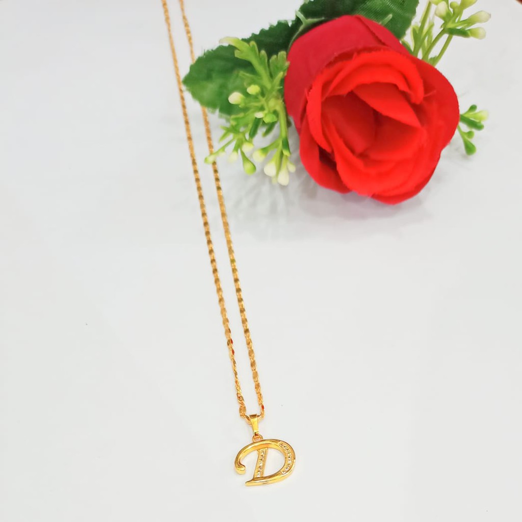 Kalung Plus Liontin Inisial Huruf Latin A-Z perhiasan wanita Gold Modern (COD)