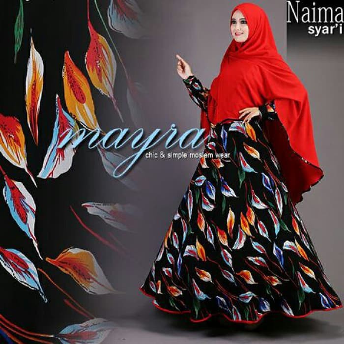 Fashion Muslim Terbaru Gamis Mayra Naima Syari Busui Maxi Hijab Setelan Baju Motif Daun A094