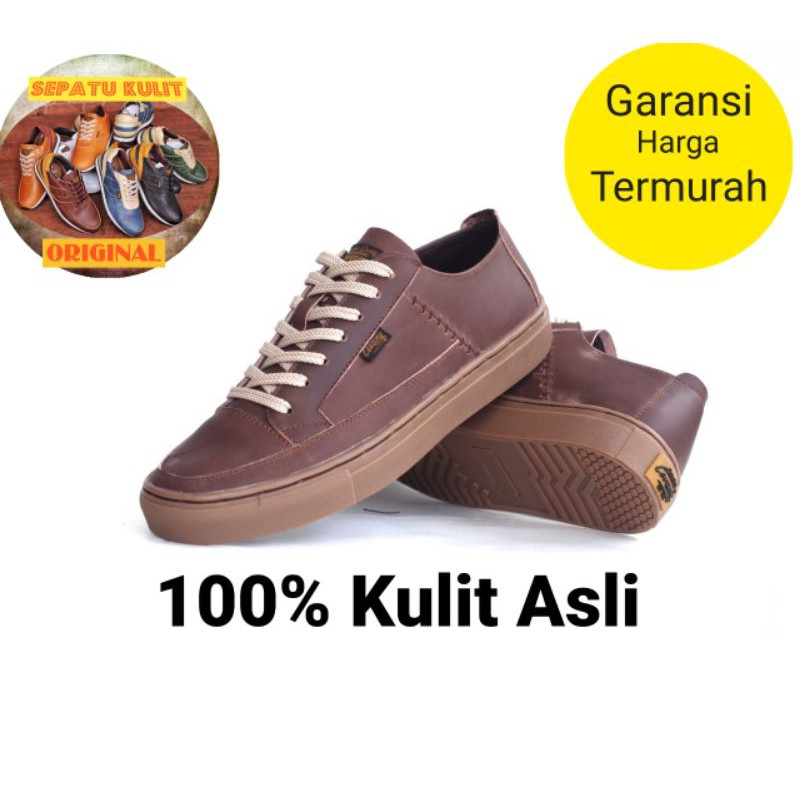 FULL LEATHER DANTE BROWN - Sepatu Sneakers Pria Kulit Asli Original Cevany 38 39 40 41 42 43 44