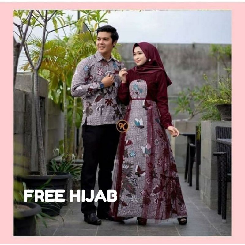 COD | Couple Batik Brokat | Sarimbit Gamis Brokat | Baju Muslim Wanita | Baju Batik Kebaya