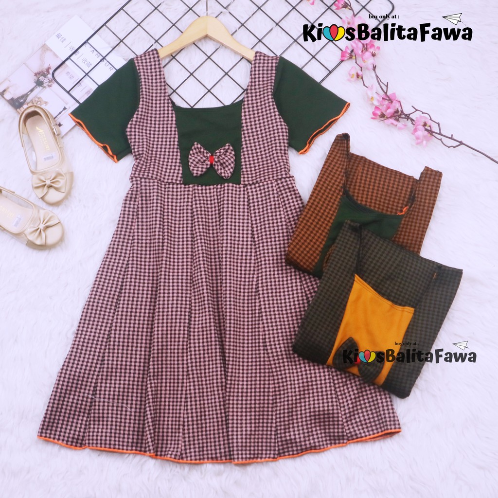 Dress Nadine uk 6-8 Tahun / Dress Anak Perempuan Gaun Polos Flower Lengan Dres Baju Import