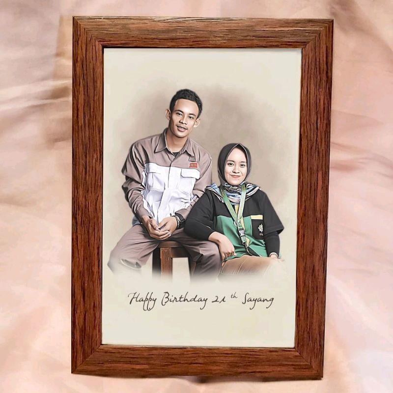 sketsa smudge kado wisuda/wedding/ulangtahun free bingkai