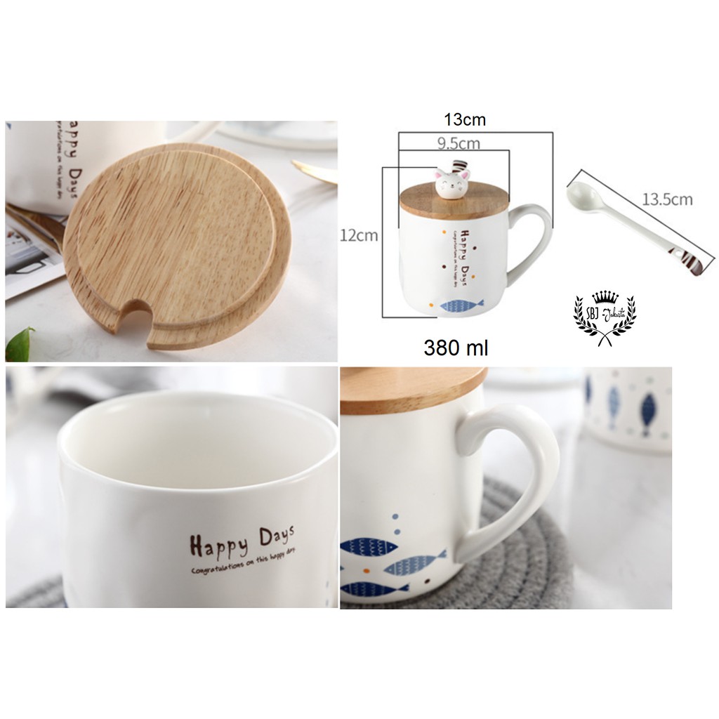 Cangkir Keramik Cats Happy Day Gift Set Ceramic Mug 380 ml dgn sendok