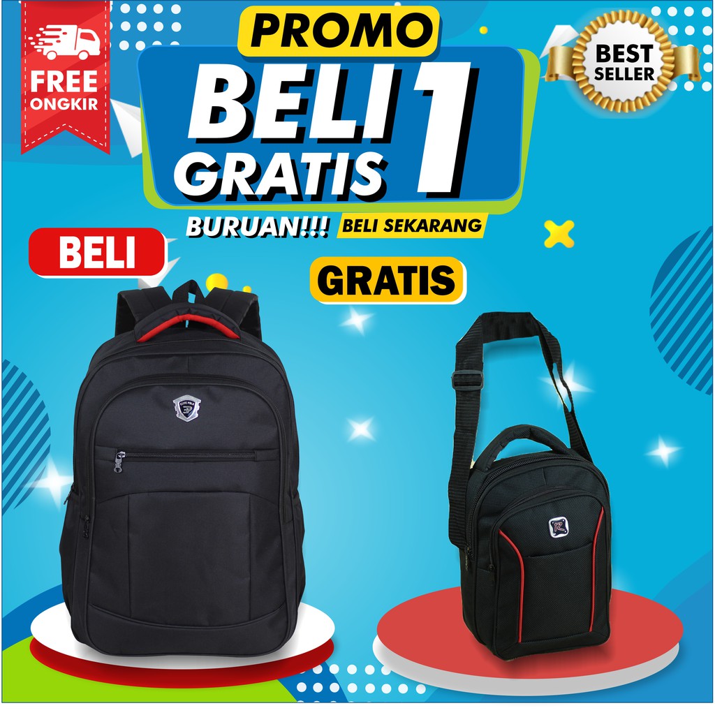 BELI 1 GRATIS 1 RANSEL POLO PREMIUM TEBAL TAS GENDONG SEKOLAH KERJA BONUS SELEMPANG SLEMPANG SIMPEL