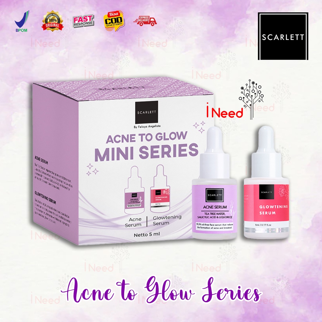 (INEED) Scarlett Whitening Brightly Acne to Glow Mini Series Paket Mini Scarlett Serum Brightly Acne BPOM