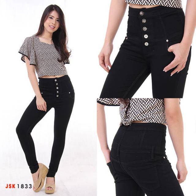 Celana Highwaist kancing 5 Jeans Wanita JSK Jeans