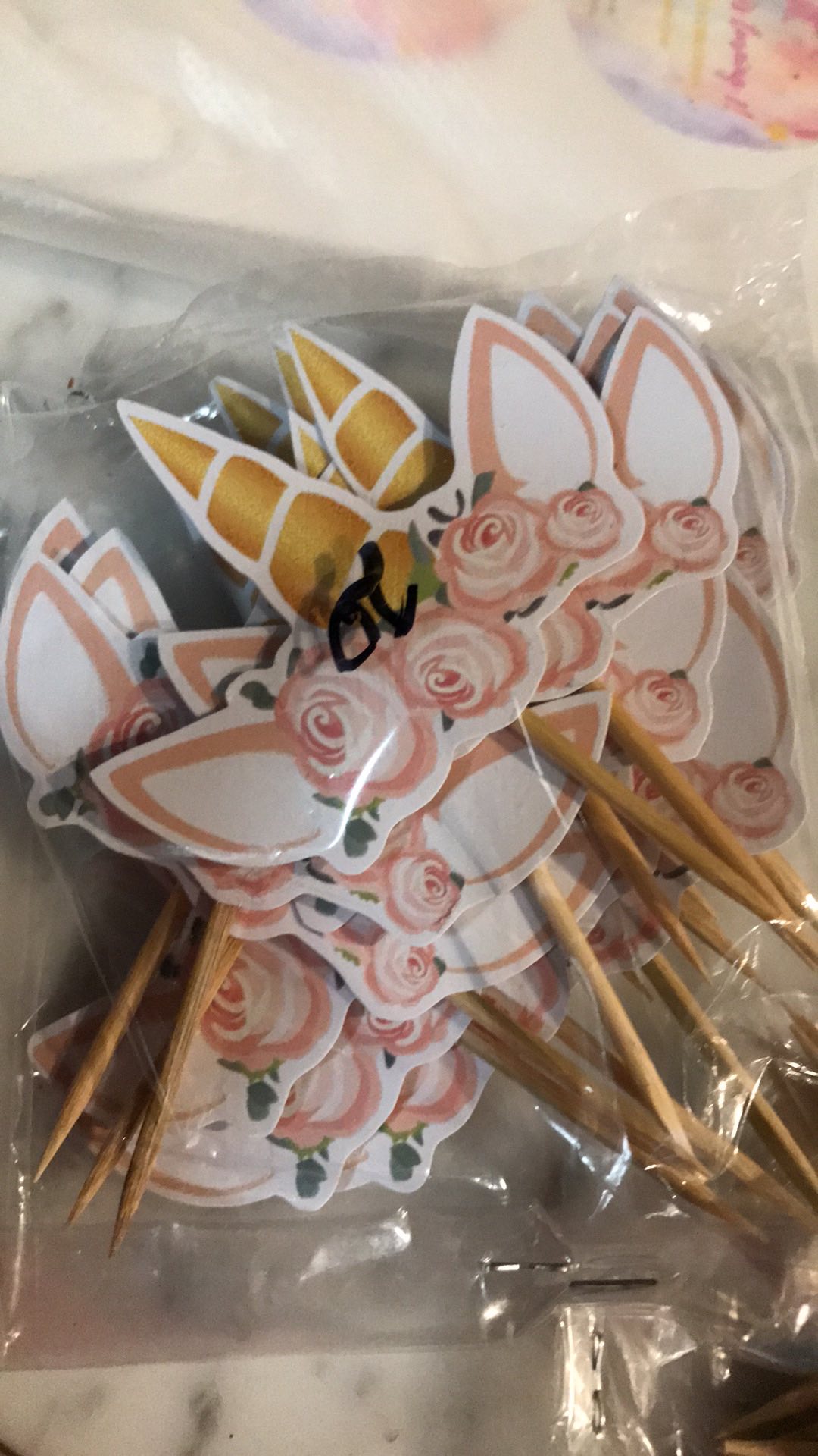 Topper Cupcake Birthday Unicorn Flower Custom -isi 20 Pcs