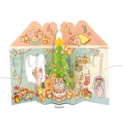 Kartu Ucapan Natal 3D Kartu Merry Christmas Motif Car Rabbit GH 305403