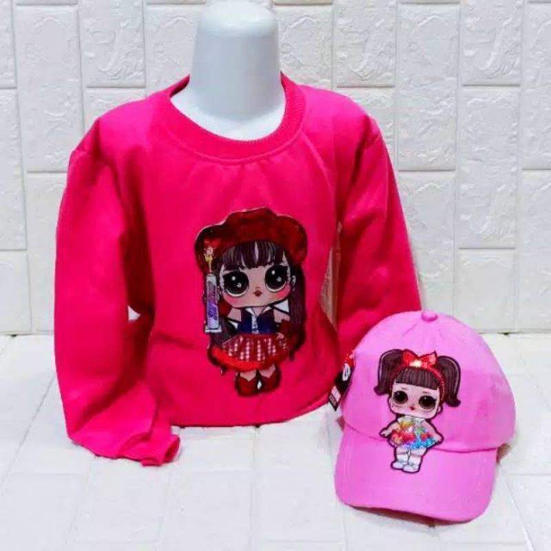 [BISA COD] Paket 2IN1 Jaket sweater anak Perempuan LOL LED + topi LED LOL UK 2-9tahun