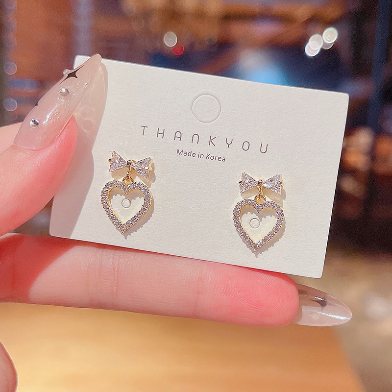 Shuling S925 silver needle micro-inlaid Heart-shaped Earrings Diamond Zircon Earrings Super Sweet New Design Ear Jewelry