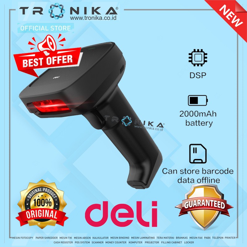 Barcode Scanner 1D Wireless laser pemindaian cepat akurat DELI E14953W