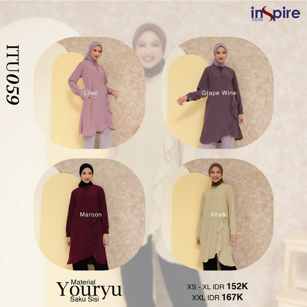 Inspire ITU 59 Atasan Tunik Bahan Youryu Tunik Wanita Muslimah Baju Remaja Casual OOTD