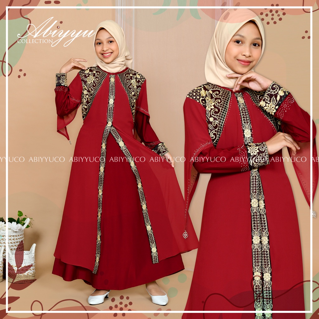 Abiyyuco TA9012A | Gamis Abaya Turkey Anak Perempuan Turki Remaja Tanggung Turkiy Couple Ibu dan Anak, ready warna hitam, maroon, hijau botol, navy, coklat, biru toska, kuning lemon, dan kuning kunyit, memakai bahan jersey dan ceruty