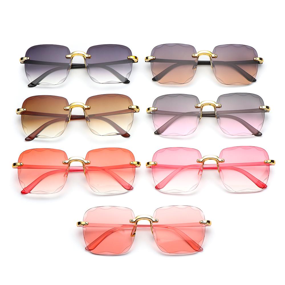 R-flower Square Rimless Sunglasses Untuk Wanita Berwarna UV400 Gradient Sun Glasses Eyewear