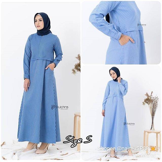 LINESTRIPPY DRESS BY PULCHRA GALLERY DRESS PULCHRA GAMIS MUSLIMAH TERNYAMAN