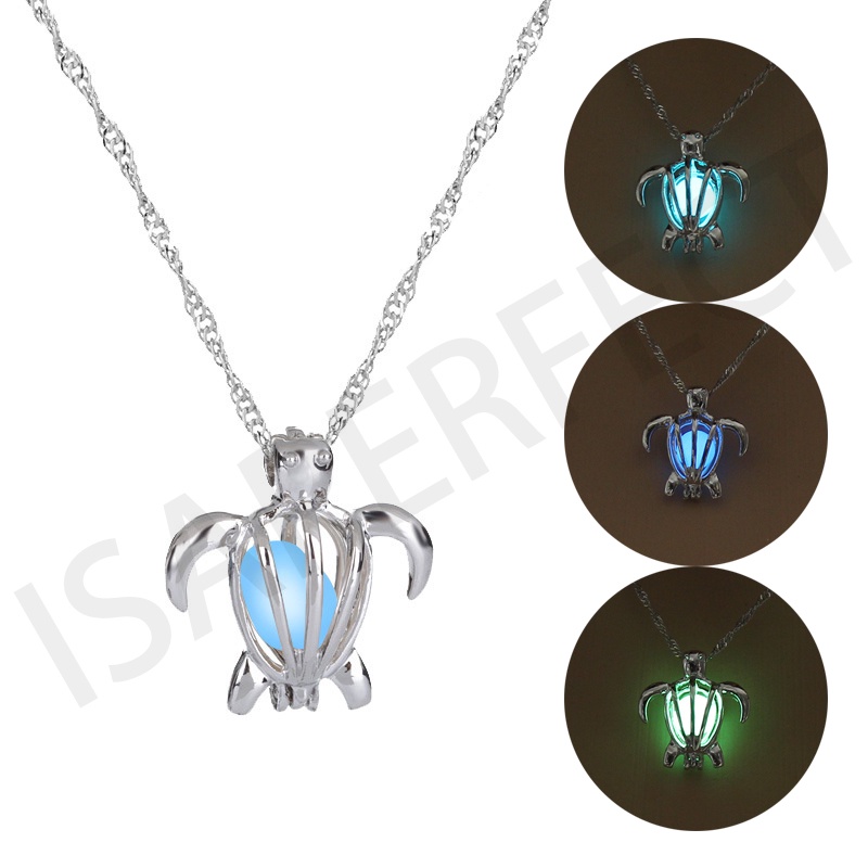 Hot Sale Bercahaya Bersinar Bulan Malam Mutiara Antik Lotus Pasir Timer Kaca Liontin Turtle Manik Kalung Fashion Liontin Halloween Perhiasan Fashion Aksesoris