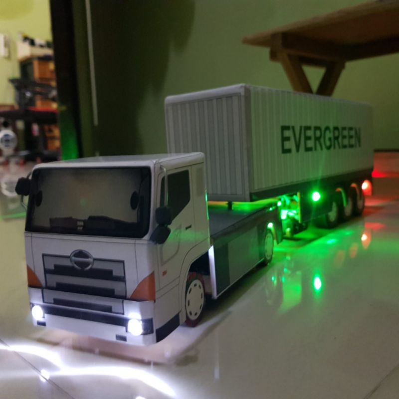 Ready Stok 44x8x13cm Rc Truk Oleng Miniatur Truk Kontainer Remote Control Full Lampu RC Truk Oleng T