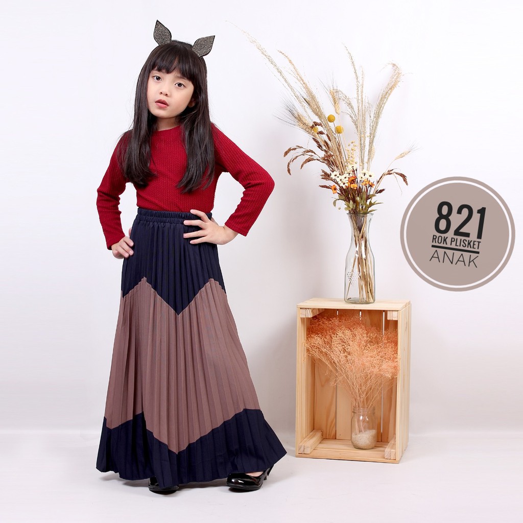 ROK PLISKET ANAK KOMBINASI 821 PRISKET ANAK PANJANG PLEATED SKIRT FLARE SKIRT MAYUNG FLOWY REMPEL