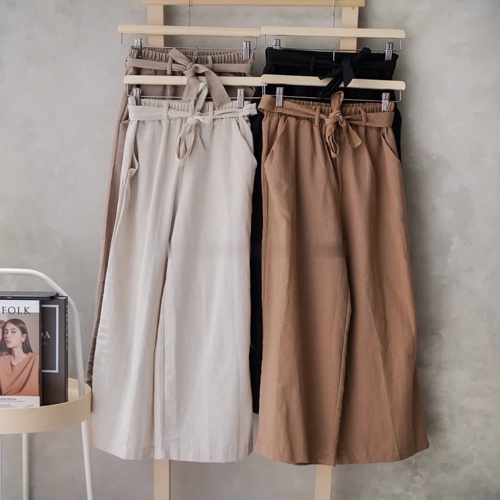 Kulot Linen Tali Premium | Noza Pants Celana Kulot Linen Wanita Basic Highwaist
