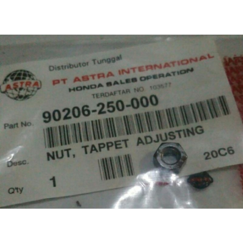 Mur setelan Klep Nut tappet adjusting Honda Tiger ORI Astra made in Japan 90206-250-00