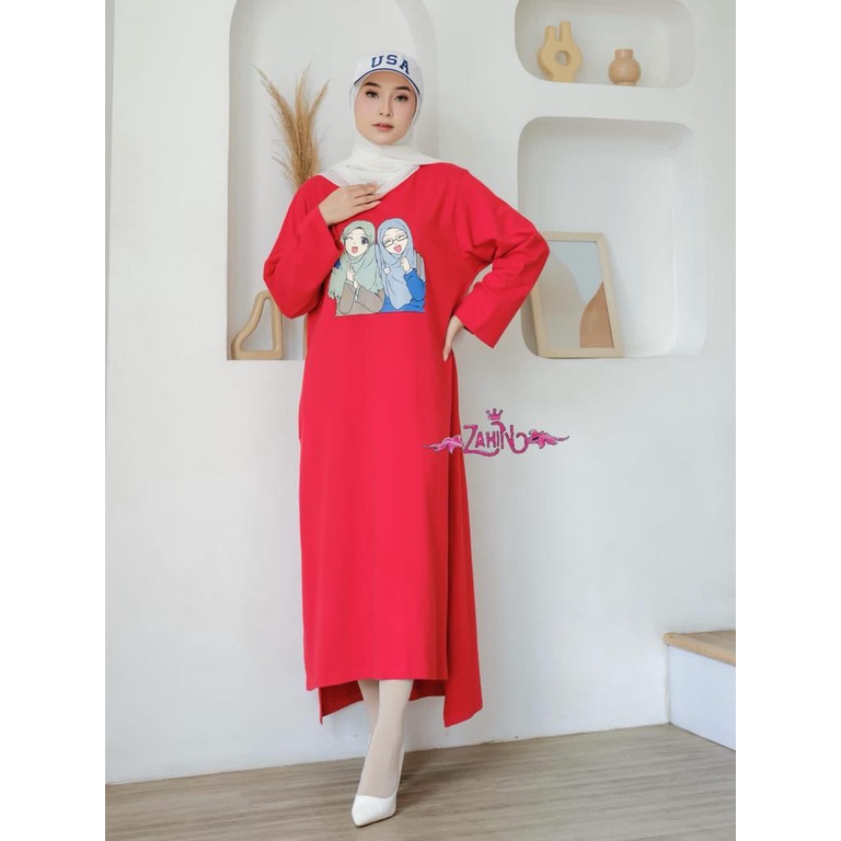 Kaos Midi Dress zahin combed dan Alina set outher mutiara mewah terbaru gamis wanita terkini