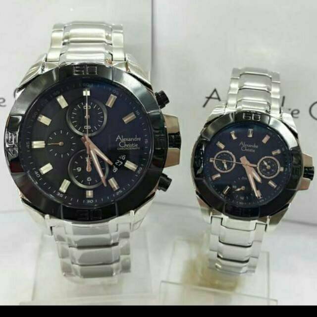 Jam tangan couple alexandre crhiatie ac 6224 silver original