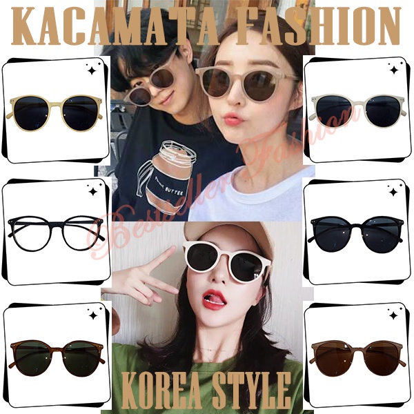 Kacamata Hitam Wanita / Pria Model Korea Retro Frame Bulat Oval Fashion Sunglasses Antiradiasi Fashion NOCASE