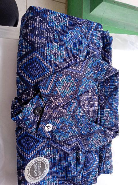 Baju Batik Kemeja Batik Lengan Panjang Pria Songket Diamond Biru Modern Slimfit Casual Blue