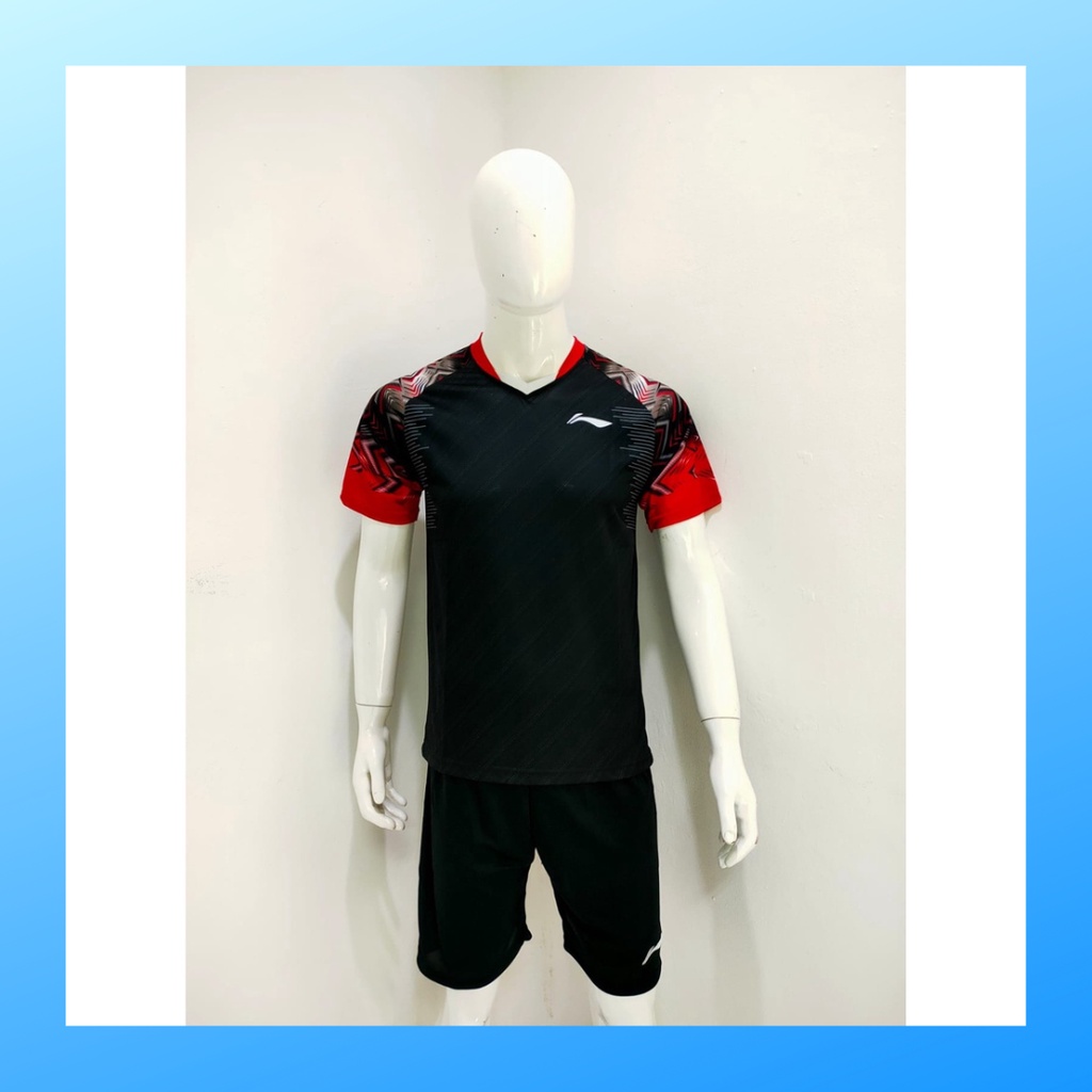 Kaos bulutangkis pria baju badminton dan celana jersey setelan wanita dewasa t-shirt outfit seragam jarsey kostum olahraga pakaian apparel sport jersy bulu tangkis casual jersi sudirman thomas uber cup print custom suit L158 hitam polos