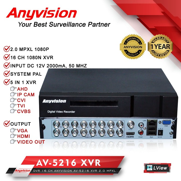 AnyVision DVR CCTV SECURITY XVR 4ch 8ch 16ch 1080pixel 2.0Mpixel