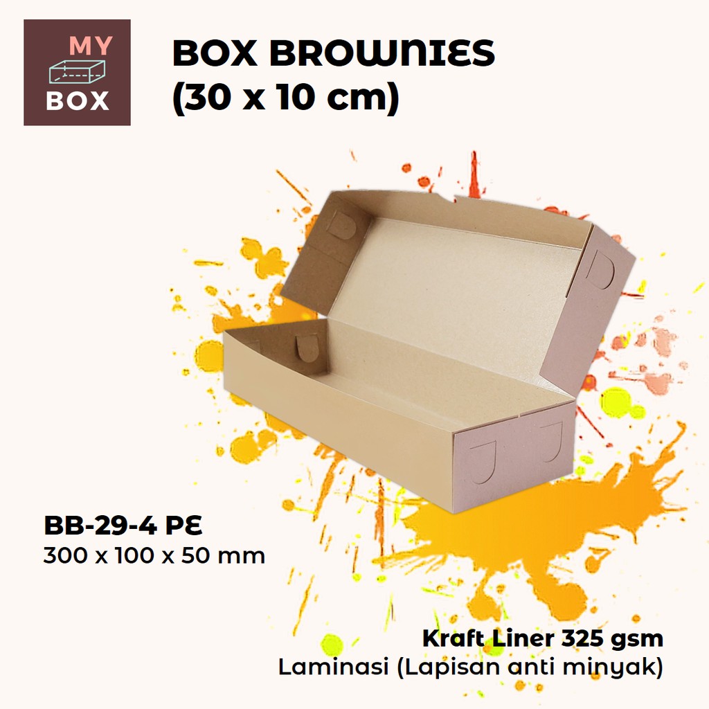 

BOX DUS KOTAK KARDUS KUE CAKE ROTI BOLEN BOLU BROWNIES NUGGET 30x10x5 cm KRAFT 325 gsm LAMINASI