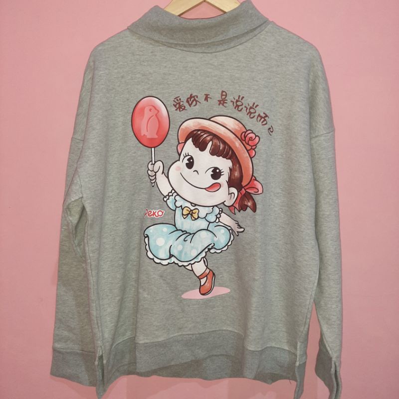 Crewneck Sweater Turtleneck Oversized Milky Peko Chan Lollipop Grey