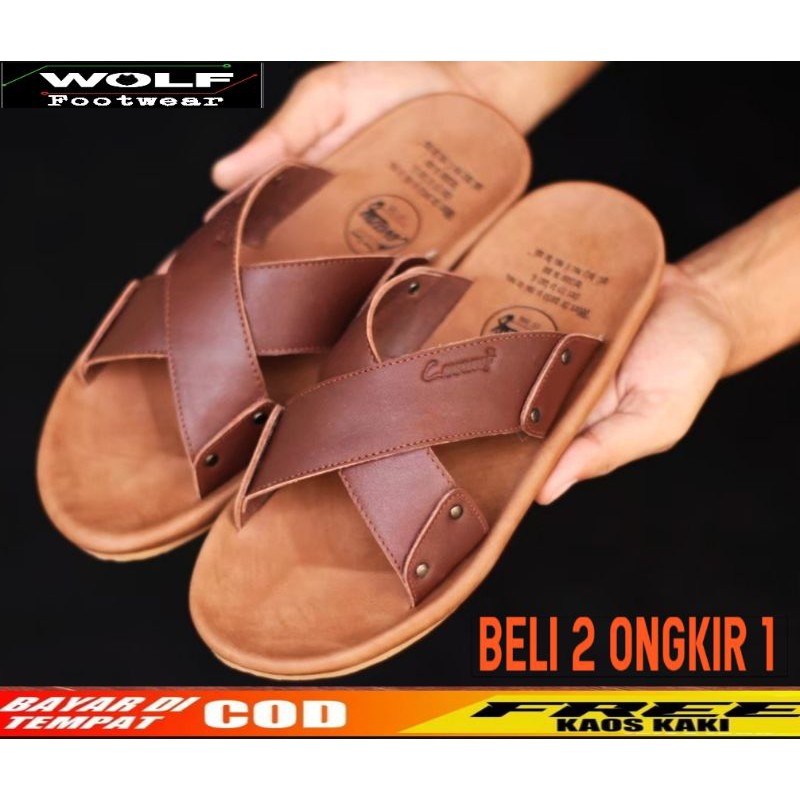 BELI 2 ONGKIR 1! SANDAL FULL KULIT ASLI CEVANY 08 XMIN BLACK BROWN TAN ORIGINAL