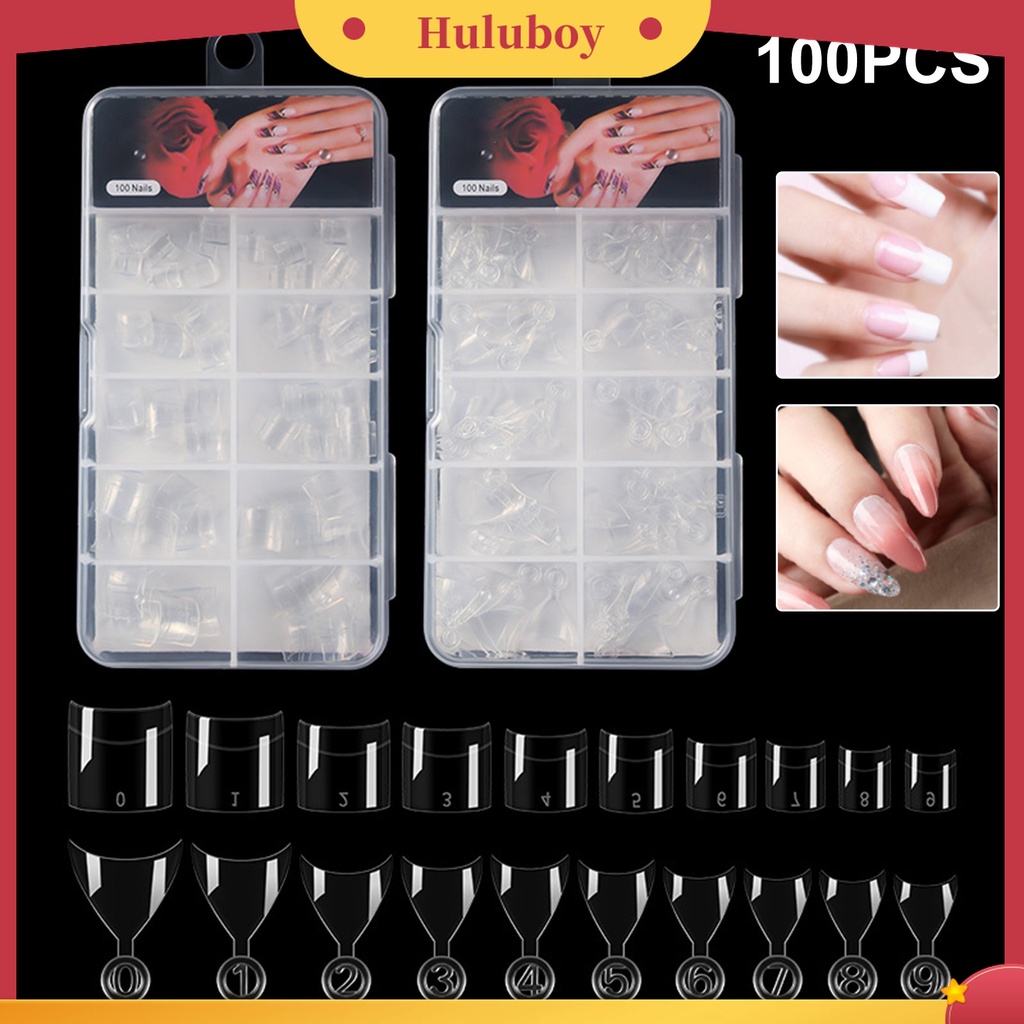 Huluboy Huluboy♡ 100pcs Kuku Palsu Extension Model Pendek Gaya Perancis Untuk Kecantikan