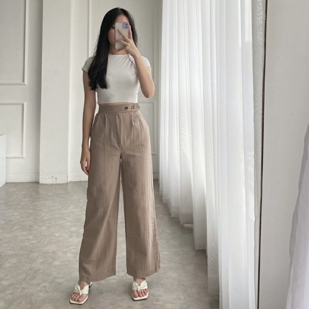 BEFAST - ZRD OOTD Celana Panjang Kulot CINDY / SIDE BUTTON LINEN PANTS / Celana Kulot Wanita / Celana Panjang Terbaru 2022 / Celana Kulot Polos Casual / OOTD Wanita Kerja / Terlaris / Termurah
