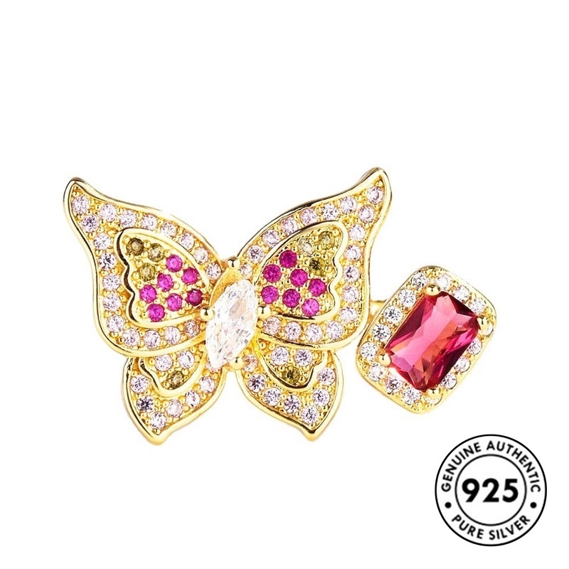 Cincin Lapis Silver 925 Model Kupu-Kupu Dengan Ruby Untuk Wanita Butterfly