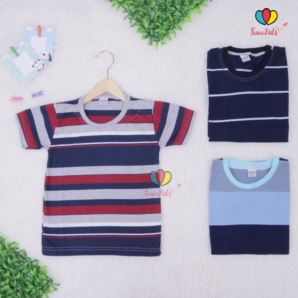 Kaos Salur size Bayi - 12 Tahun / Kaos Salur Anak Laki Perempuan  Lengan Pendek Murah Baju Stripe