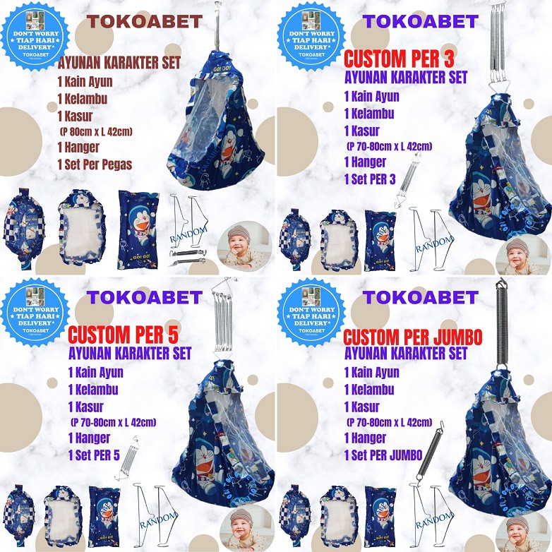 CUSTOM JOEYI PER SET AYUNAN KAIN KARAKTER Manual PER Perlengkapan Tidur Bayi NEW VARIAN