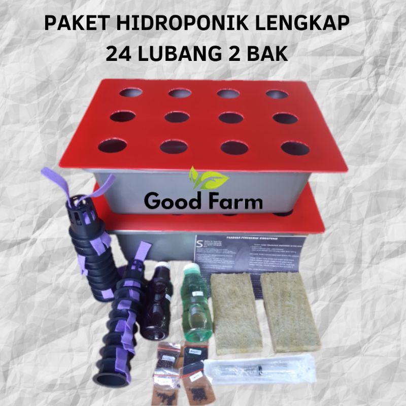 PAKET HIDROPONIK 24 LUBANG 2 BAK | SET HIDROPONIK | HIDROPONIK PEMULA | KIT HIDROPONIK | HIDROPONIK