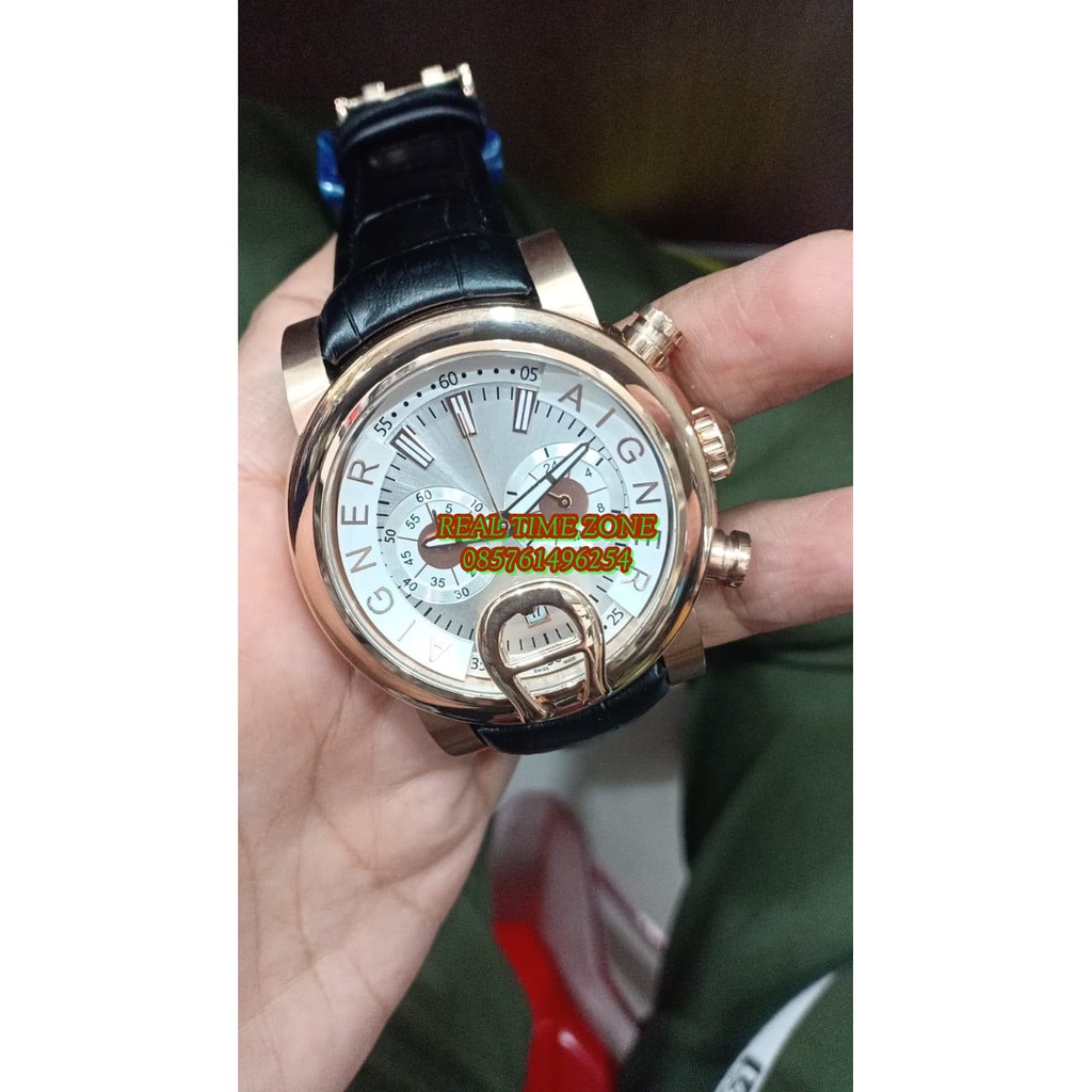 Jam Tangan Grosir Aigner Bari Terlaris Kulit Big Watch Gold Garansi 1th Complete
