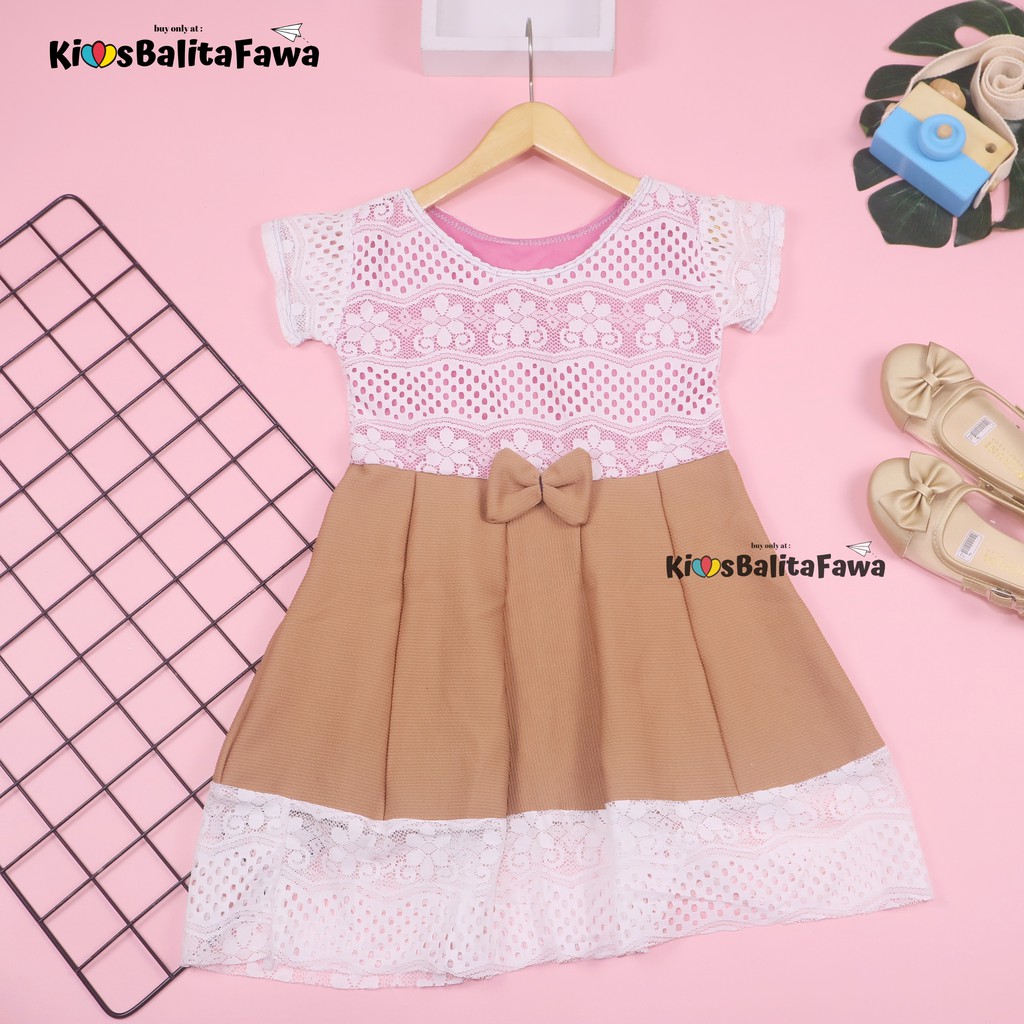 Dress Brukat Davina uk 3-4 Tahun / Dres Anak Perempuan Gaun Pesta Balita Baju Import Kids Cewek Girl