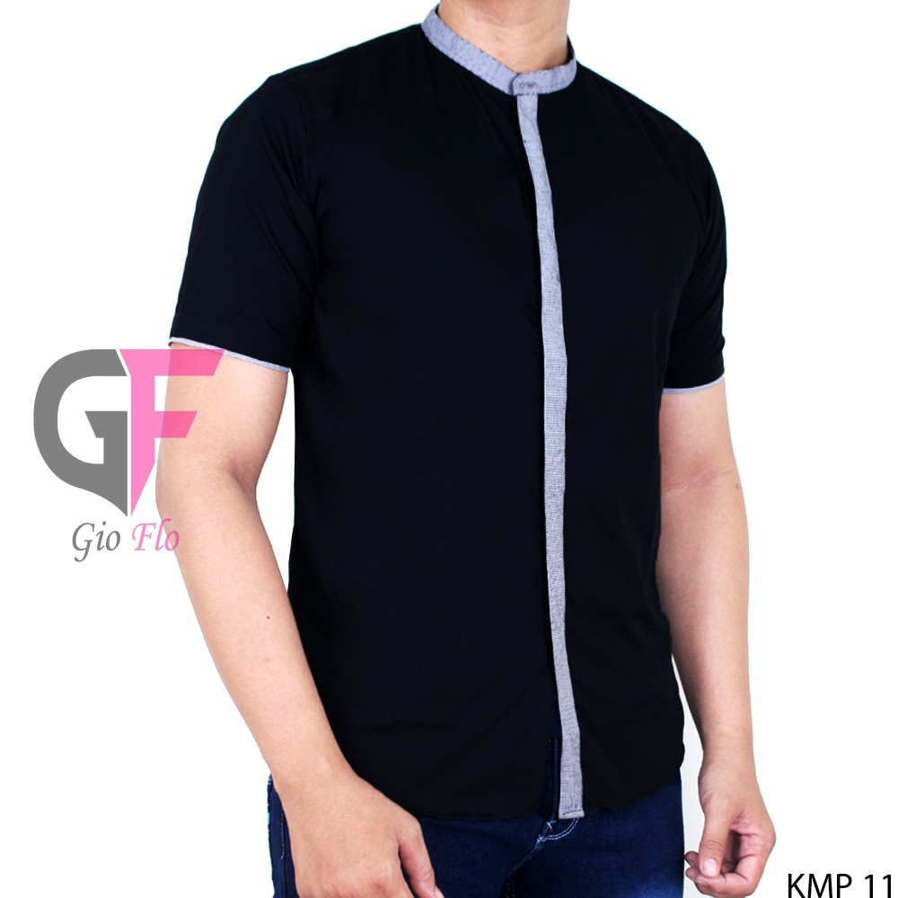 GIOFLO Koko Modis Slim Fit Polos Lengan Pendek Baju Muslim Pria