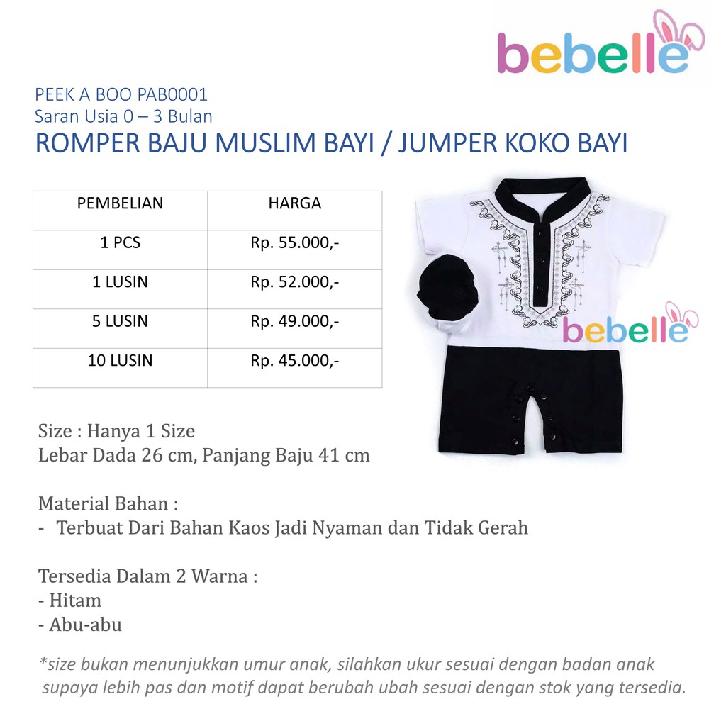 BEBELLE ROMPER BAJU MUSLIM BAYI / JUMPER KOKO BAYI USIA 0-3 M - BELLA SHOP