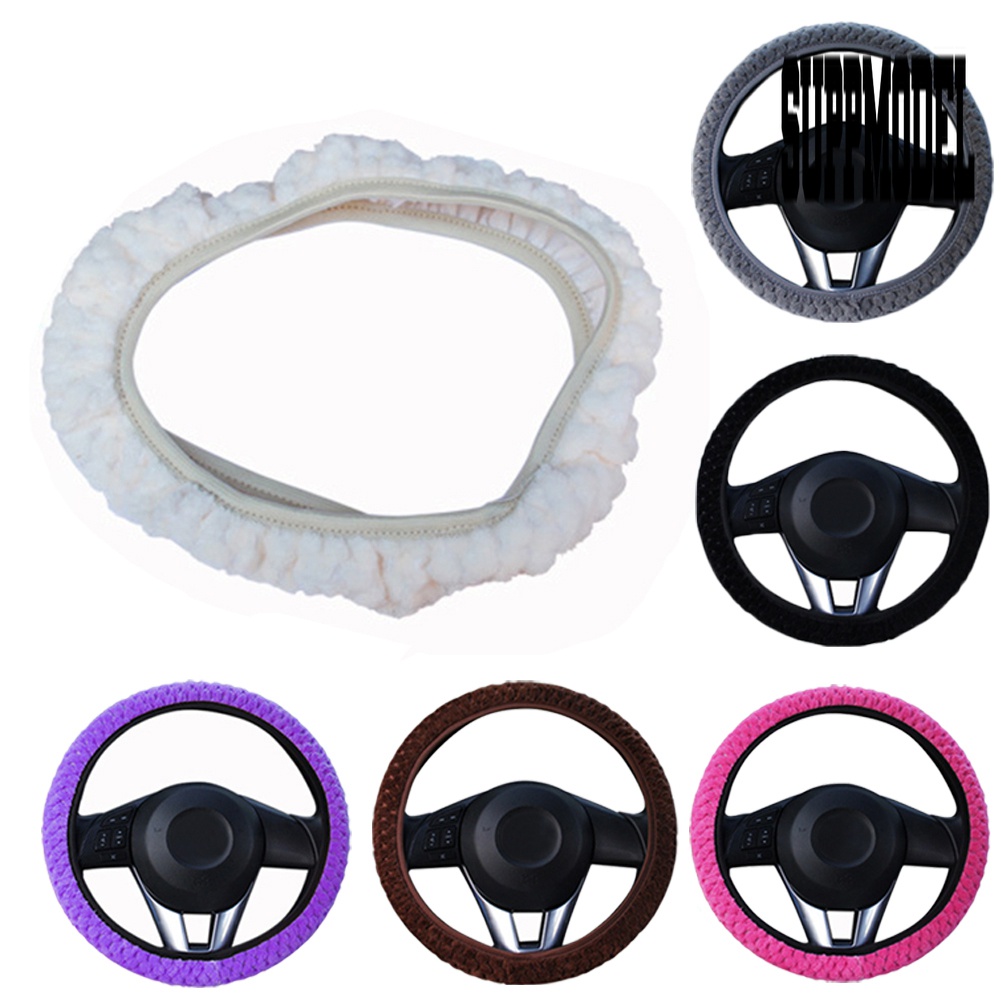 Sarung Setir Mobil Bahan Plush Hangat Anti Slip Untuk Musim Dingin