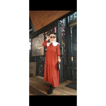 gamis midi dress kerah putih