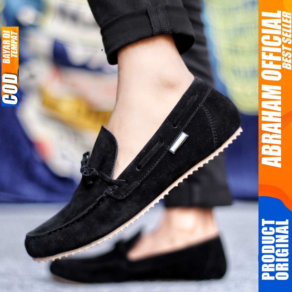 PDS X ABRAHAM Sepatu Slip on Kasual Pria Loafers Sepatu Casual Pria Cowok/Cowo Sepatu Pria Casual Kulit Pu Sepatu Kerja Slop Keren Santai Kuliah Kondangan