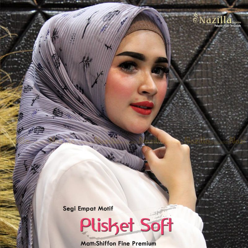 Jilbab Segi Empat Motif Plisket Polycatton Ori Nazilla-Soft Grey