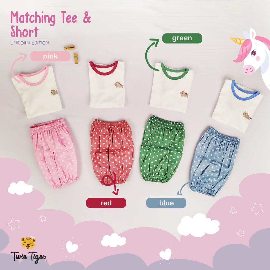 TWIN TIGER SETELAN POLKADOT ANAK MATCHING TEE &amp; SHORT BAJU BAYI 1-5 Tahun